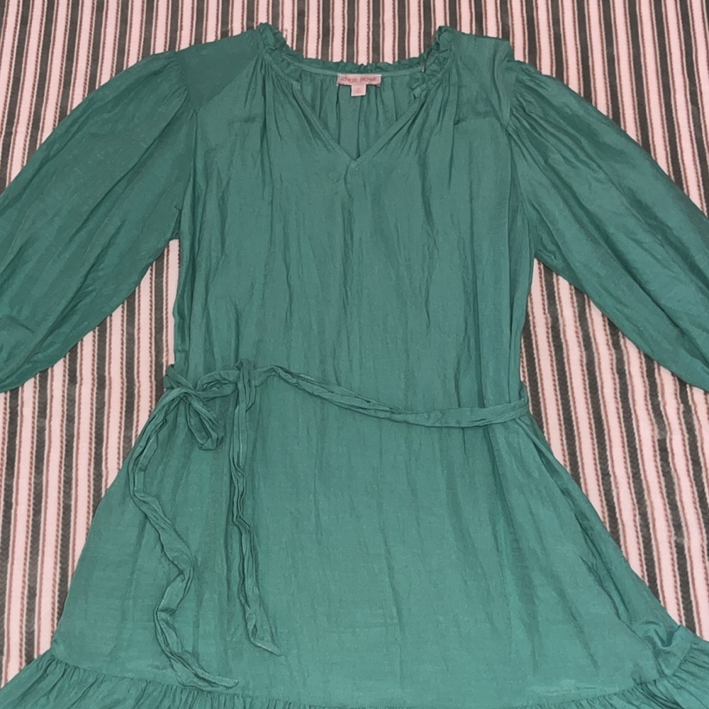 Knox Rose Women’s Teal 3/4 Puffy Sleeve Vneck ruffle dress with tie belt XS - Picture 5 of 11